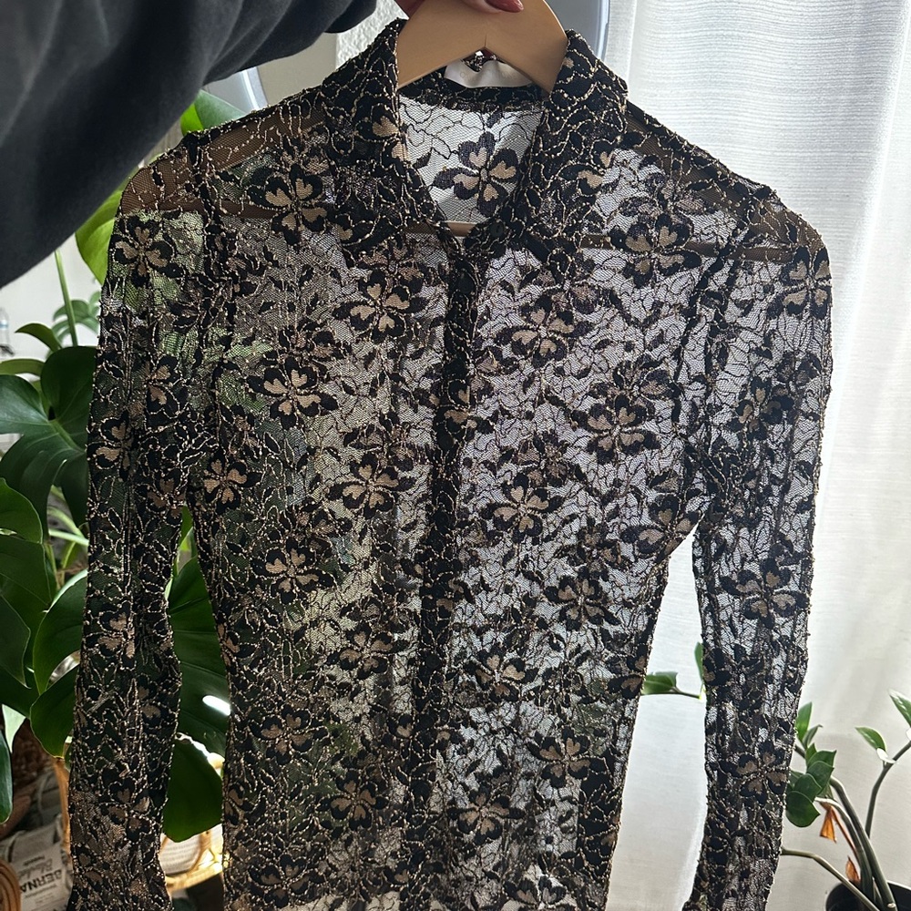 Anne Fontaine Black and Gold Lace Blouse